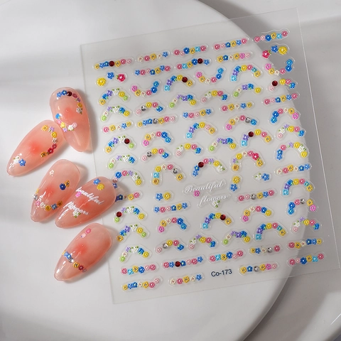 Embossed Floral Nail Art Stickers Rhinestone Self Adhesive Waterproof DIY Manicure Decorations Spring Style For Women