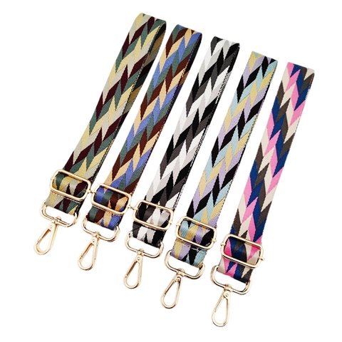 Adjustable Replacement Shoulder Strap Wide Polyester Webbing Geometric Chevron Pattern Colorful Crossbody Bag Belt