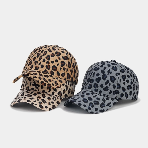 Leopard Print Baseball Cap Corduroy Baumwolle Verstellbar Vintage Gebogene Krempe Mode Lässiger Sonnenhut Damen
