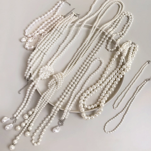 Elegante Barock Künstliche Perlenkette Für Damen Lange Mehrlagige Pulloverkette Legierung Schmuck Vielseitig