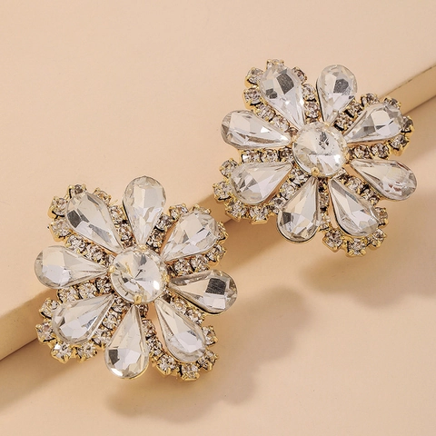 Orecchini A Lobo A Fiore Scintillanti Lega Strass Con 925 Sterling Silver Earring Post Gioielli Di Lusso Vintage Donna