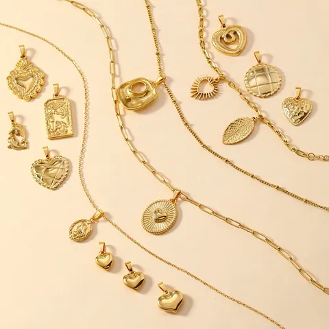 Colgantes De Acero Inoxidable Para Joyería DIY Chapado En Oro Vintage Corazón Hoja Sol Accesorios Para Collares