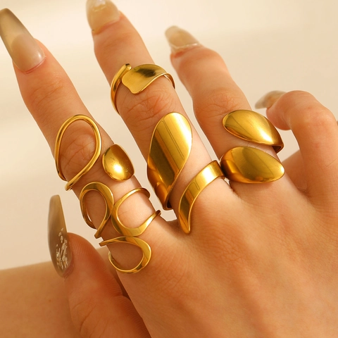 Geometric Rings For Women 18K Gold Plated Stainless Steel Minimalist White Enamel Modern Stackable Jewelry Gift