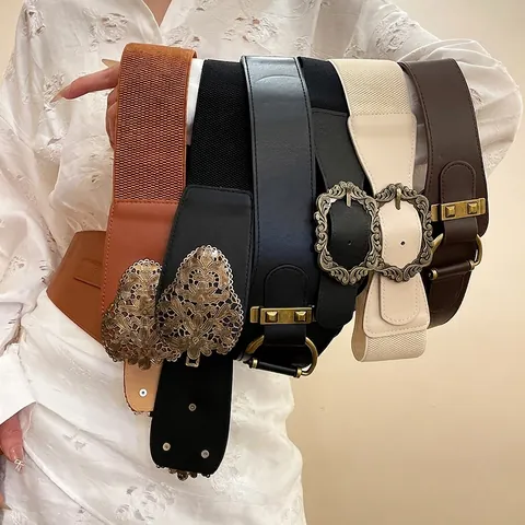 Cintura Elastica Larga Da Donna Con Fibbia In Lega Retrò E Cintura Vintage In Pelle PU