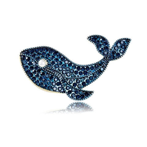 Spilla Balena Strass Perla Artificial Placcata Oro 18K Design Animale Gioielli Oceano Per Donna Regalo