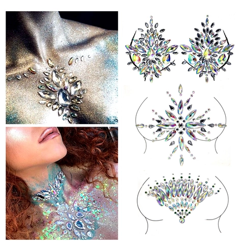 Breast Rhinestone Stickers Self Adhesive Acrylic Body Jewels Glitter Crystal Tattoo For Rave Festival Party Carnival