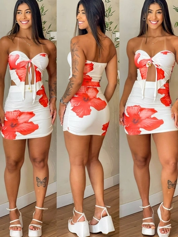 Abbigliamento Donna Stampa Floreale Top Tubo E Mini Gonna Arricciata Poliestere Elastan Estate Sexy Vacanze