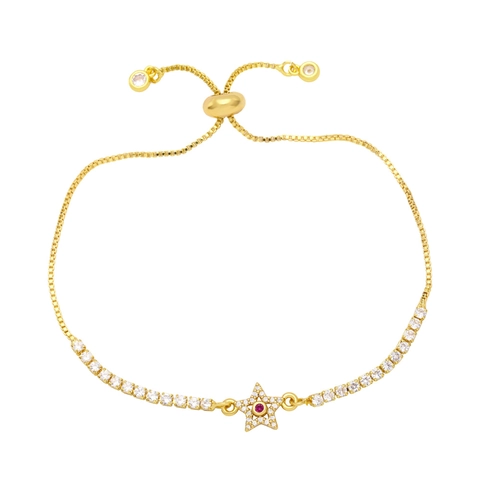 Star Zircon Adjustable Bracelet Copper Gold Plated Minimalist Bolo Clasp Jewelry For Women Elegant Starry Hand Chain