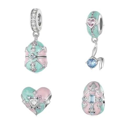 Easter Egg Heart Rabbit DIY Charms 925 Sterling Silver Enamel Zirconia Beads For Bracelet Making Romantic Jewelry Accessory