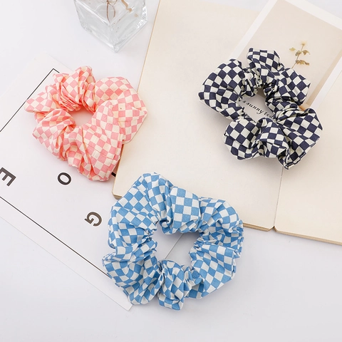 Chouchous En Coton À Damier Élastiques À Cheveux Rétro Style INS Accessoire De Support De Queue De Cheval Surdimensionné Pour Femmes
