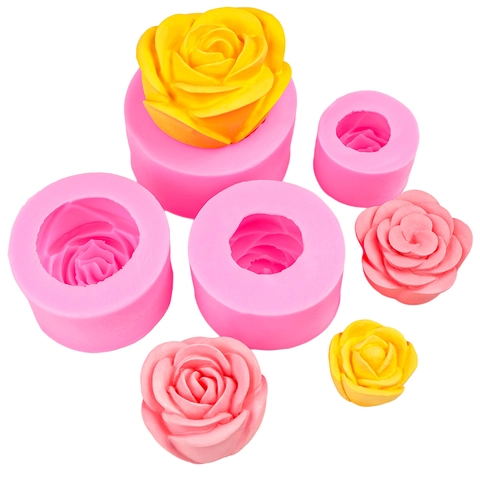 Molde De Silicona De Flor De Rosa 3D Para Bricolaje Jabón Hecho A Mano Velas Yeso Fondant Chocolate Decoración Pasteles