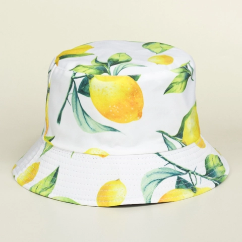Cappello Da Pescatore Con Stampa Di Limone Cotone Tela Protezione Solare Estate Viaggio All Aperto Casual Bianco