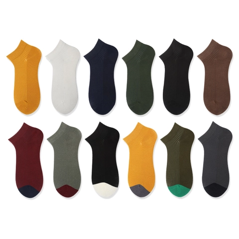Men Ankle Socks Ribbed Cotton Blend Breathable Sweat Absorbent Low Cut Casual Sport Socks Contrast Color Toe