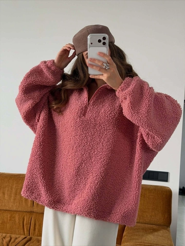 Sudadera De Forro Polar Con Media Cremallera Para Mujer Jersey Color Sólido Cálido Holgado Manga Larga Cuello Alto Casual
