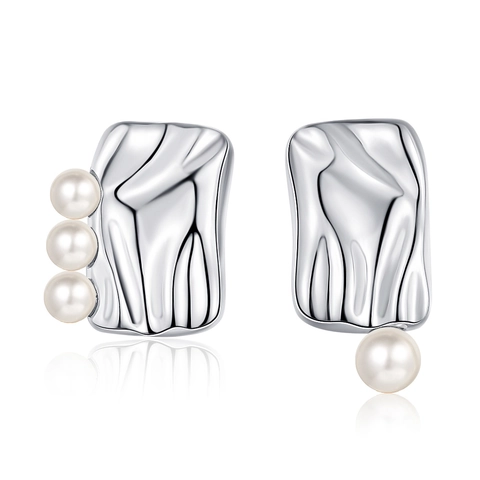 Pendientes De Perlas Artificiales Cuadrados Con Cobre Geométricos Irregulares De Metal Plegado Joyería Elegante Retro Francesa Para Mujer