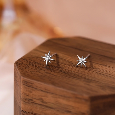 North Star Stud Earrings Zircon Sparkling Minimalist Light Luxury Women Jewelry With S999 Sterling Silver Earring Post