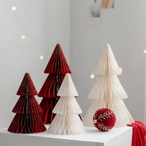 Décorations De Sapin De Noël En Papier Nid D'abeille Ornements Pliables 3D Pour Bureau Table Fête Maison
