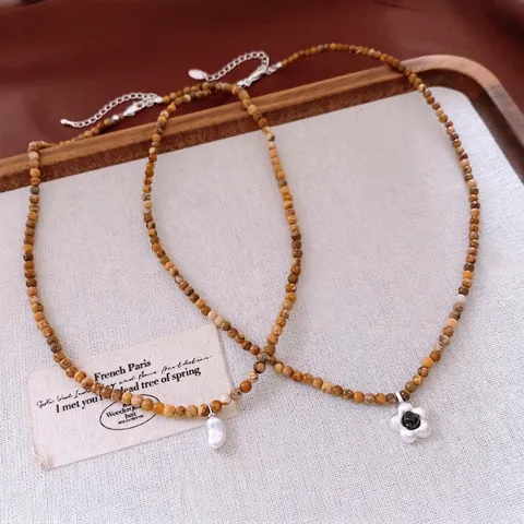 Collana Di Künstliche Perle Vintage Con Ciondolo A Fiore In Rame E Perla Artificial Barocca Künstliche Perle In Pietra Naturale Regolabile Per Donne