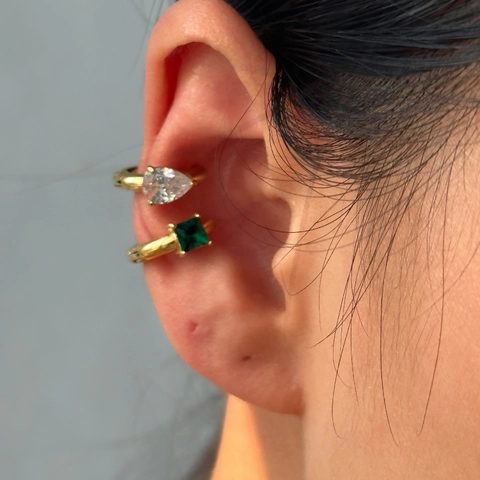 Geometrische Huggie Ohrringe Ear Cuffs Edelstahl 18K Vergoldet Quadratisch Smaragdgrün Birne Weiß Zirkonia Retro Ins Stil Frauen