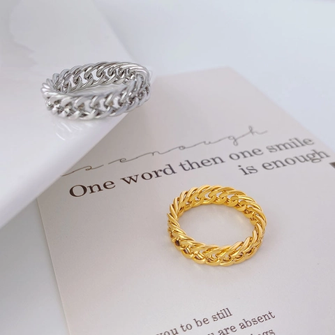 Minimalistischer Panzerketten Ring Edelstahl Vergoldet Poliert Modischer Statement Band Schmuck Für Damen