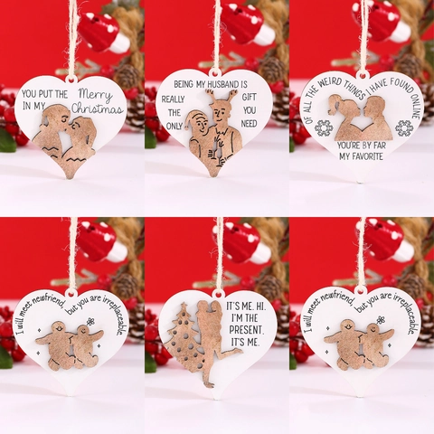 Ornamento Da Appendere In Legno A Forma Di Cuore Con Corda Di Canapa Citazioni Inglesi Decorazioni Natalizie Regalo Coppia