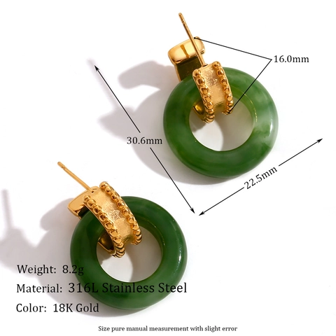 Retro Geometric Hoop Earrings 18K Gold Plated 316L Stainless Steel Acrylic Resin Tortoiseshell Contrast Color For Women
