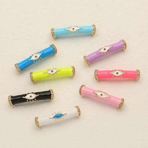 Pendentif Cylindre Œil Maléfique Cuivre Zircon Émail Charme Tubulaire Pour Création De Bijoux DIY Collier Bracelet Mode