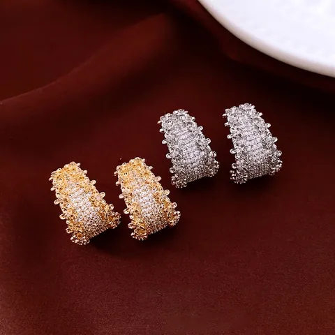 Orecchini A Cerchio Vintage Geometrici Rame Pavé Zirconia Con 925 Sterling Silver Earring Post Eleganti