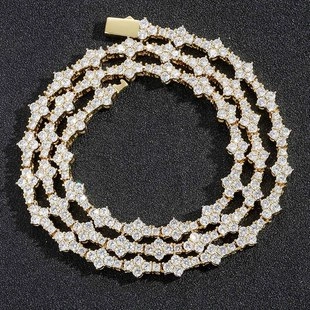Hip Hop Pflaumenblüte Tennis Kette Kupfer Zirkonia Halskette Für Herren Damen Iced Out Federverschluss Trendy Schmuck