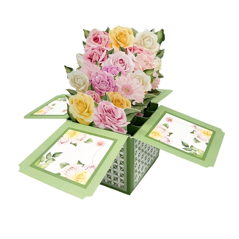 3D Pop Up Greeting Card Green Flower Box Paper Art Handmade Floral Gift For Birthday Wedding Mothers Day Anniversary