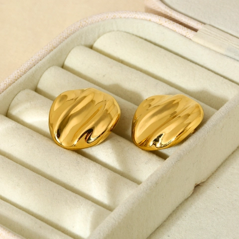 Orecchini a Bottone in Acciaio Inossidabile 316L Minimalisti con Onde Irregolari Placcati in Oro Impermeabili Gioielli alla Moda Donna