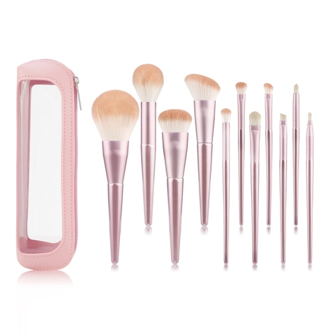 Pennelli Per Trucco Professionali Rosa Setole In Fibra Sintetica Morbida Manico In Legno Con Custodia Portatile Per Principianti Strumenti