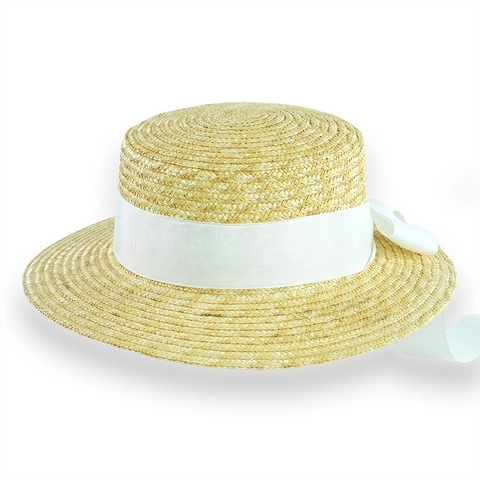Κομψό Γυναικείο Ψάθινο Καπέλο Boater Γαλλικό Vintage Καπέλο Παραλίας Για Προστασία Από Τον Ήλιο Με Μεγάλο Φιόγκο Από Κορδέλα