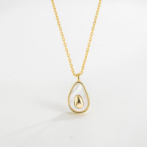 Collana Con Pendente Avocado in Argento Sterling S925 per Donna Intarsio in Madreperla Naturale Placcato Oro 18K Gioielli Minimalisti