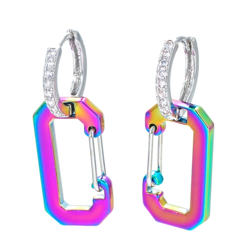 Carabiner Drop Earrings Copper Micro Paved Zircon Colorful Rainbow Industrial Design Geometric Jewelry For Women Men