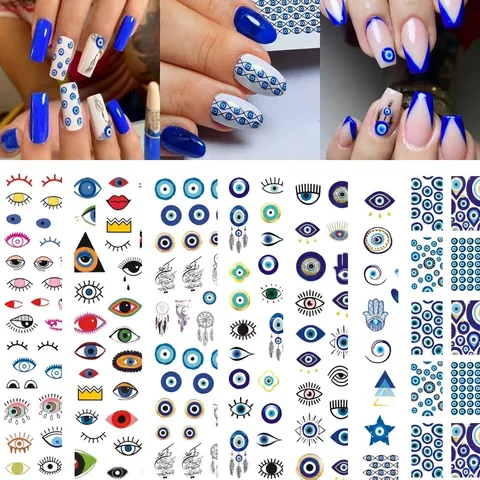 Evil Eye Nail Art Sticker 3D Selbstklebend Nazar Hamsa Hand Bohemia Stil DIY Maniküre Dekorationen Für Frauen