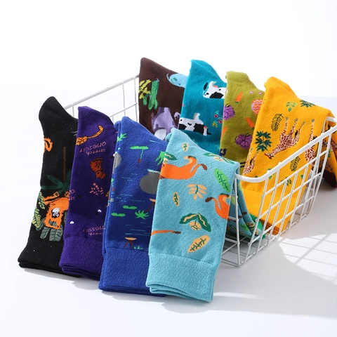 Trendy Patterned Crew Socks Breathable Cotton Blend Harajuku Streetwear Novelty Graphic Socks For Men And Women