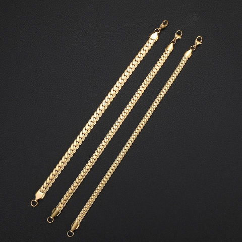 Hip Hop Stainless Steel Flat Curb Chain Necklace For Men Women Gold Silver Plated NK Link Chain Bracelet Jewelry Gift