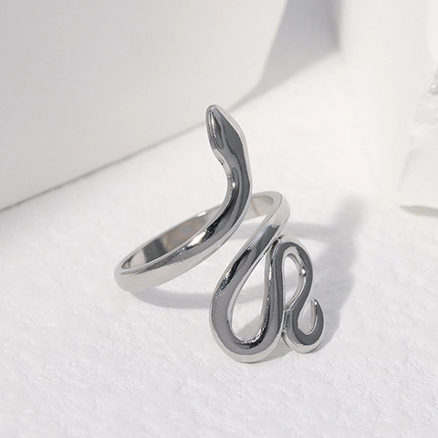 Snake Open Ring Stainless Steel Adjustable Vintage Serpent Wrap Finger Jewelry For Women Men