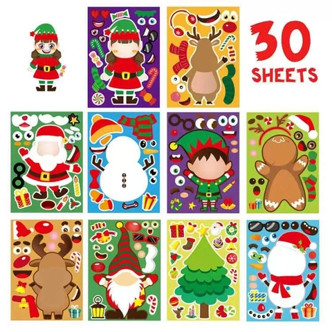 Adesivi Di Natale Fai Da Te Per Bambini Crea Un Volto Puzzle Giocattoli Babbo Natale Pupazzo Di Neve Renna Elfo Regali