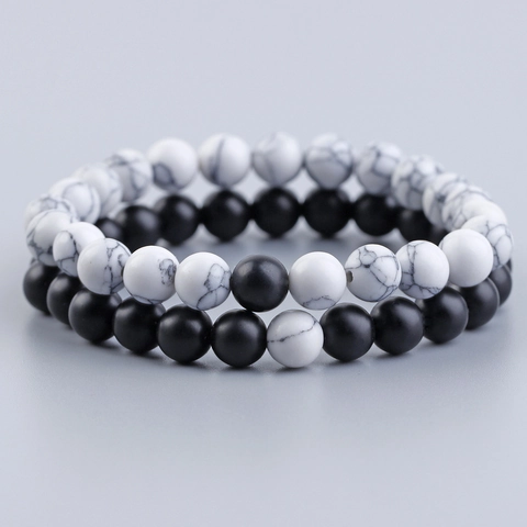 Braccialetti Di Perline Pietra Lavica Pietra Nera Opaca Turchese Sintetico Agata Venata Di Drago Gioielli Coppia Minimalisti