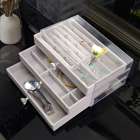 Acryl Schmuckkästchen Transparent Schubladen Samtfutter Organizer Für Ringe Ohrringe Halsketten Uhrengehäuse