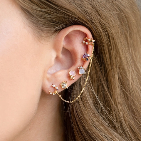 Cartoon Space Universe Element Stud Earrings Brass Rhinestone Astronaut UFO Rocket Planet Earrings 925 Silver Earring Post