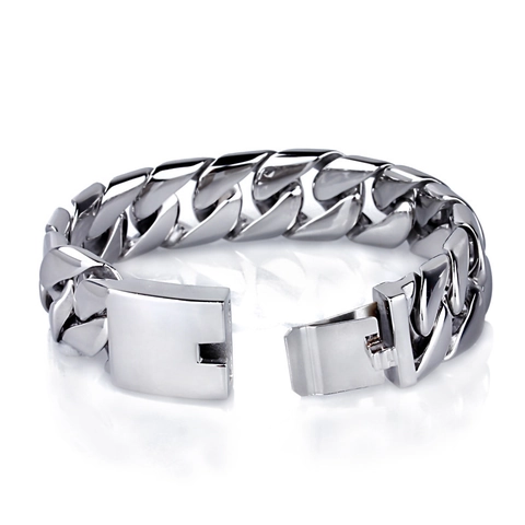 Men Thick Cuban Link Bracelet Titanium Stainless Steel Mirror Polished Hip Hop Punk Industrial Style Jewelry Gift