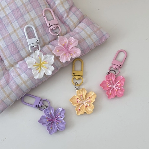 Llavero De Flor De Cerezo Colgante Dulce Resina Colorido 3D Anillo Para Mujeres Niñas Accesorios De Mochila