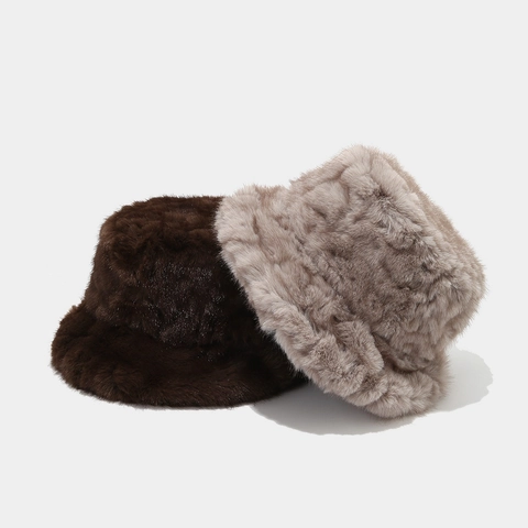 Sombrero De Pescador De Piel Sintética Cálido Grueso Felpa Color Sólido Gorro De Invierno Para Mujer Moda Exterior Forro Acolchado