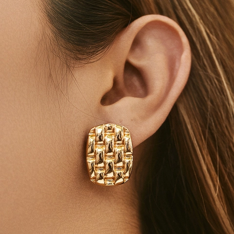 18K Gold Plated Copper Earrings For Women Fashion Geometric Woven Pleated Flower Rhinestone Artificial Pearl Stud Dangle Earrings
