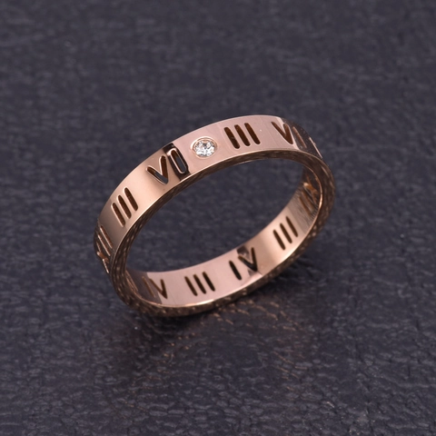 Roman Numeral Hollow Ring Titanium Steel Rose Gold With Zircon Inlay Fashion Jewelry For Women Elegant Simple Style