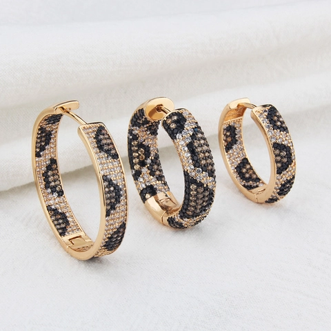 Leopard Print Hoop Earrings Copper Gold Plated Zircon With 925 Sterling Silver Earring Post Fashion Women Animal