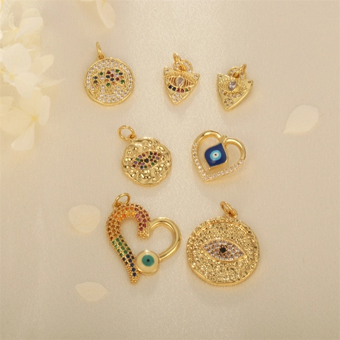 Colgantes Ojo Turco Cobre Chapado En Oro Corazón Elefante Triángulo Circón Para Fabricación Joyas DIY Estilo Boho Ins